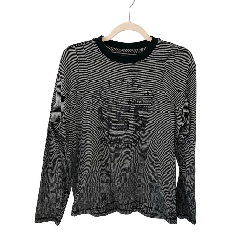 Triple Five Soul Striped Shirt Graphic Size L Black Gray Long Sleeve NYC Unisex